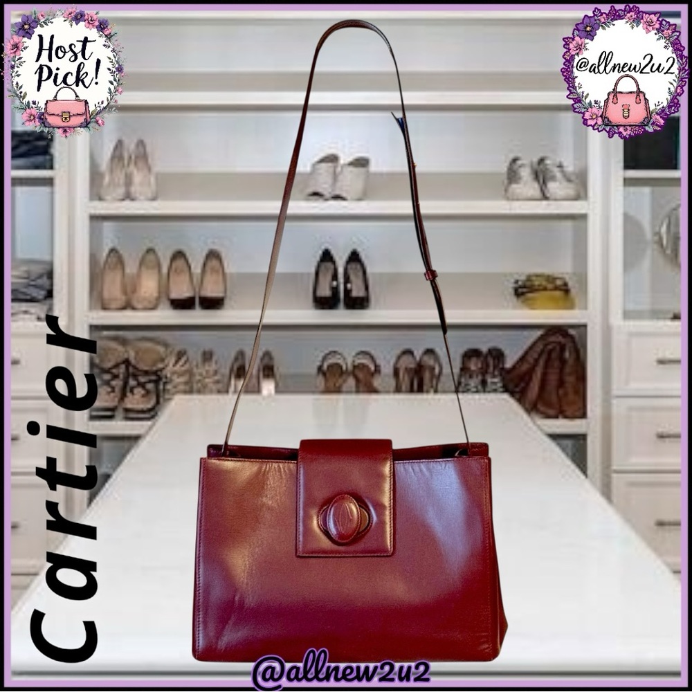 Must De Cartier Turn Lock Shoulder Leather Bag Gold Hardware W / COA